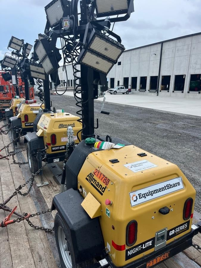 2022 Allmand NLV3GR (4) LED Light Fixture 350W, 23' Vertical Mast, 3kW Prime, Towable, Deep Sea L401, Leveling Jacks, Yanmar T4F 5.8hp