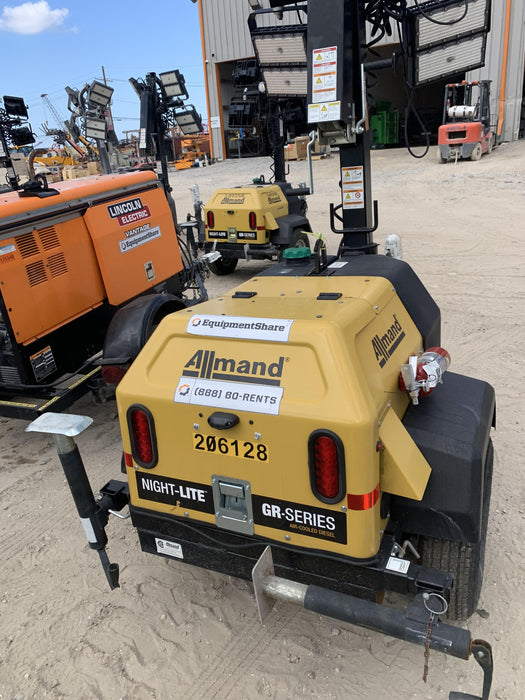 2022 Allmand NLV3GR (4) LED Light Fixture 350W, 23' Vertical Mast, 3kW Prime, Towable, Deep Sea L401, Leveling Jacks, Yanmar T4F 5.8hp