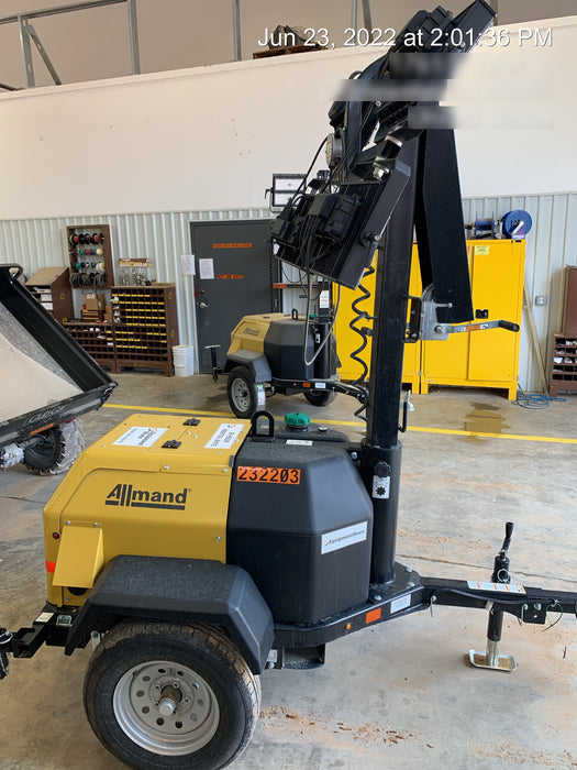 2022 Allmand NLV3GR (4) LED Light Fixture 350W, 23' Vertical Mast, 3kW Prime, Towable, Deep Sea L401, Leveling Jacks, Yanmar T4F 5.8hp