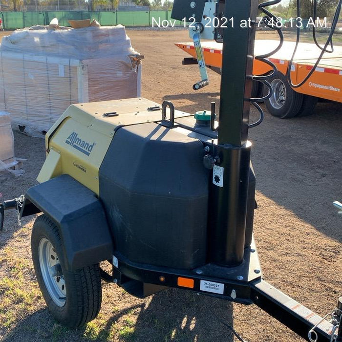 2021 Allmand NLV3GR (4) LED Light Fixture 350W, 23' Vertical Mast, 3kW Prime, Towable, Deep Sea L401, Leveling Jacks, Yanmar T4F 5.8hp