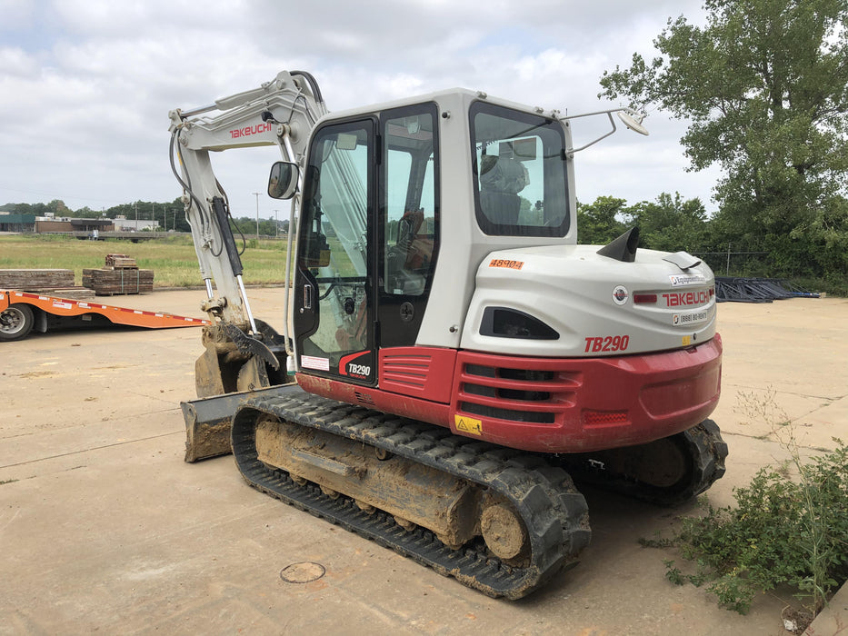 2019 Takeuchi TB290 Cab, AC, Rubber Tracks, Dozer Blade, Travel Alarm, Control Pattern Change Valve, Auxiliary Hydraulics w/18" Quick Coupler Bucket with teeth, 6.2 cu. ft. capacity/24" Quick Coupler Bucket with teeth, 8.6 cu. ft. capacity/36" Quick Coupler Bucket with teeth, 13.4 cu. ft. capacity, Quick Coupler, Hydraulic Thumb Installed