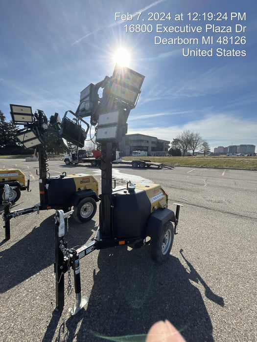 2022 Allmand NLV3GR (4) LED Light Fixture 350W, 23' Vertical Mast, 3kW Prime, Towable, ES Decals, T3