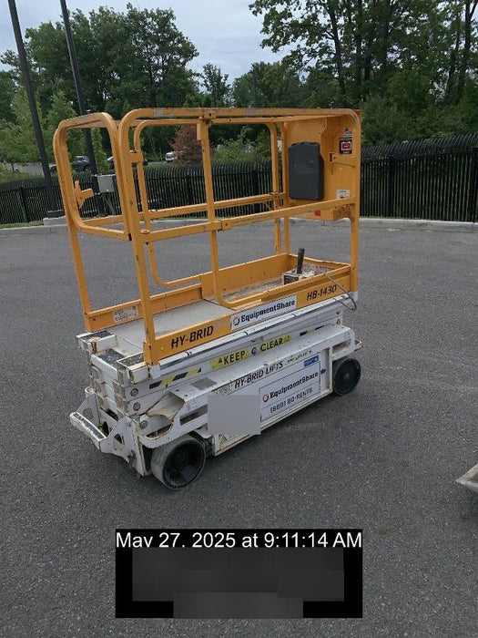 Custom Equipment HB-1430 Hy-Brid Scissor Lift
Platform capacity up to 670 lbs
Working height up to 20 ft
Weighs under 1,700 lbs
Non-marking wheels