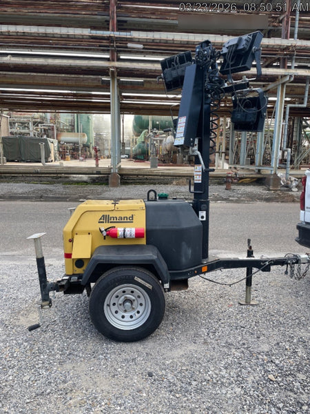 2022 Allmand NLV3GR (4) LED Light Fixture 350W, 23' Vertical Mast, 3kW Prime, Towable, Deep Sea L401, Leveling Jacks, Yanmar T4F 5.8hp