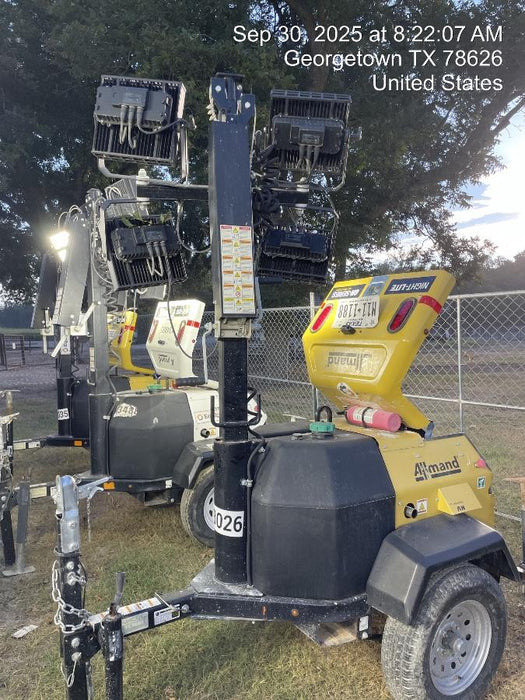 2022 Allmand NLV3GR (4) LED Light Fixture 350W, 23' Vertical Mast, 3kW Prime, Towable, ES Decals, T3