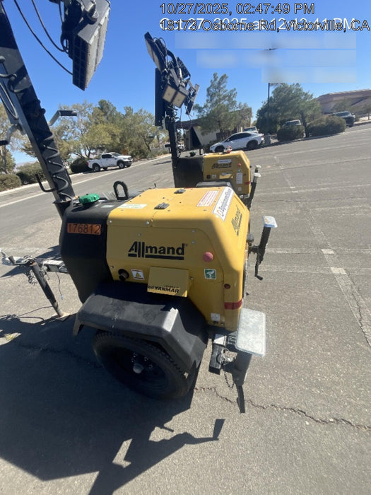 Allmand NLV3GR (4) LED Light Fixture 350W, 23' Vertical Mast, 3kW Prime, Towable, Deep Sea L401, Leveling Jacks, Yanmar T4F 5.8hp