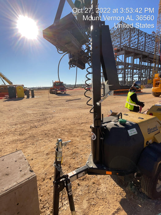 2022 Allmand NLV3GR (4) LED Light Fixture 350W, 23' Vertical Mast, 3kW Prime, Towable, Deep Sea L401, Leveling Jacks, Yanmar T4F 5.8hp