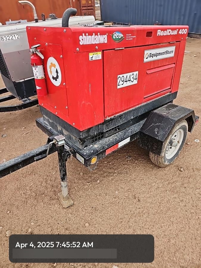 2023 Shindaiwa DGW400MDL Kubota D902 Engine, 23 HP, Dual Op Welder, Wire, Arc, Droop Stick, Tig, and CC Stick Functionality, Simulphase, 3 Phase and 1 Phase Gen Output, Single Axle NB Trlr, Slr Trckl Chrg 12V 12W, Fire Ext