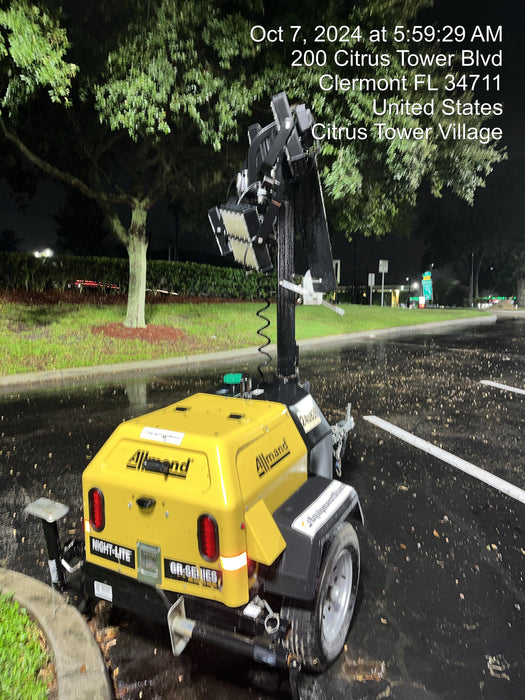 2022 Allmand NLV3GR (4) LED Light Fixture 350W, 23' Vertical Mast, 3kW Prime, Towable, Deep Sea L401, Leveling Jacks, Yanmar T4F 5.8hp