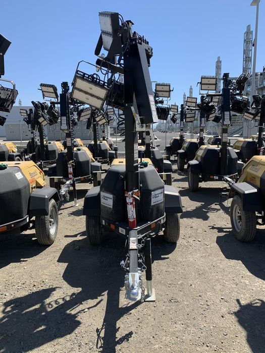 2020 Allmand NLV3GR (4) LED Light Fixture 350W, 23' Vertical Mast, 3kW Prime, Towable, Deep Sea L401, Leveling Jacks, Yanmar T4F 5.8hp