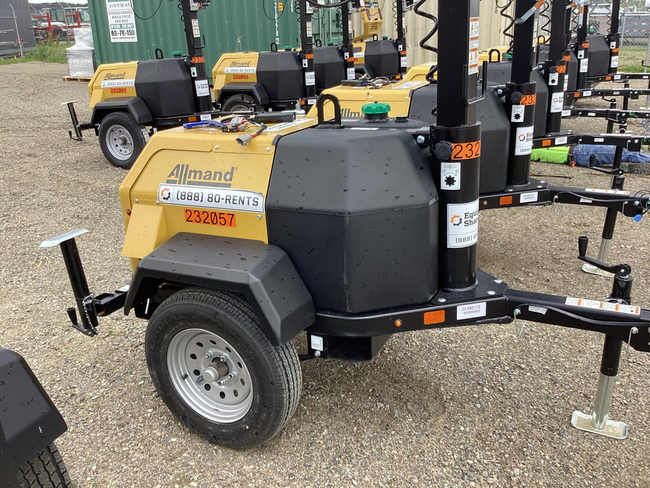 2022 Allmand NLV3GR (4) LED Light Fixture 350W, 23' Vertical Mast, 3kW Prime, Towable, Deep Sea L401, Leveling Jacks, Yanmar T4F 5.8hp