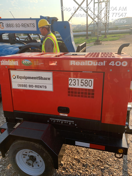 2022 Shindaiwa DGW400MDL Kubota D902 Engine, 23 HP, Dual Op Welder, Wire, Arc, Droop Stick, Tig, and CC Stick Functionality, Simulphase, 3 Phase and 1 Phase Gen Output, Single Axle NB Trlr, Slr Trckl Chrg 12V 12W, Fire Ext