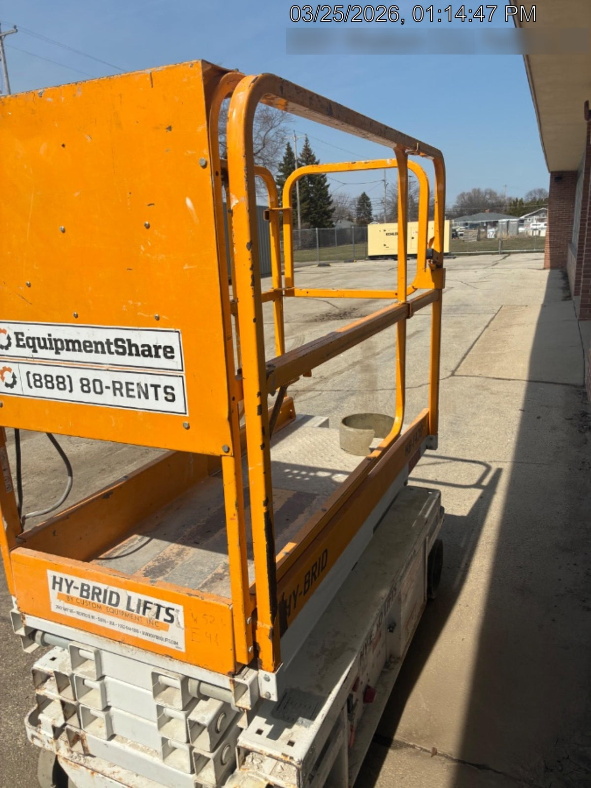 Custom Equipment HB-1430 Hy-Brid Scissor Lift
Platform capacity up to 670 lbs
Working height up to 20 ft
Weighs under 1,700 lbs
Non-marking wheels
