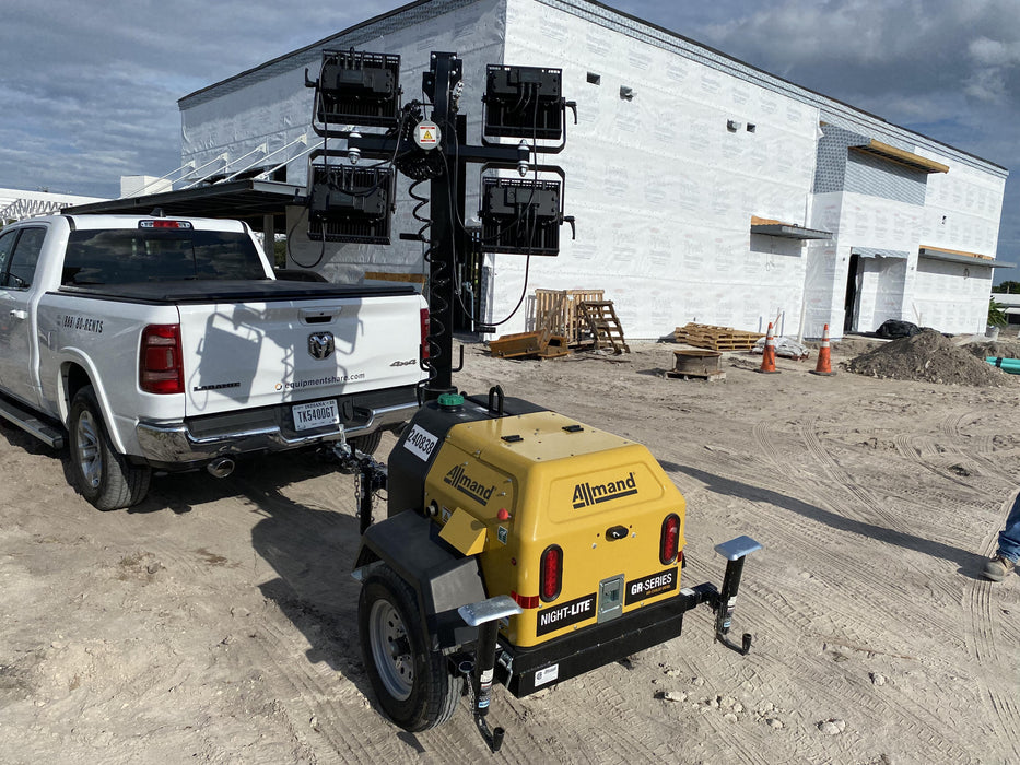 2022 Allmand NLV3GR (4) LED Light Fixture 350W, 23' Vertical Mast, 3kW Prime, Towable, Deep Sea L401, Leveling Jacks, Yanmar T4F 5.8hp