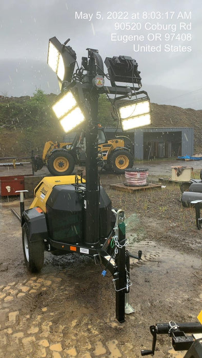 2022 Allmand NLV3GR (4) LED Light Fixture 350W, 23' Vertical Mast, 3kW Prime, Towable, Deep Sea L401, Leveling Jacks, Yanmar T4F 5.8hp