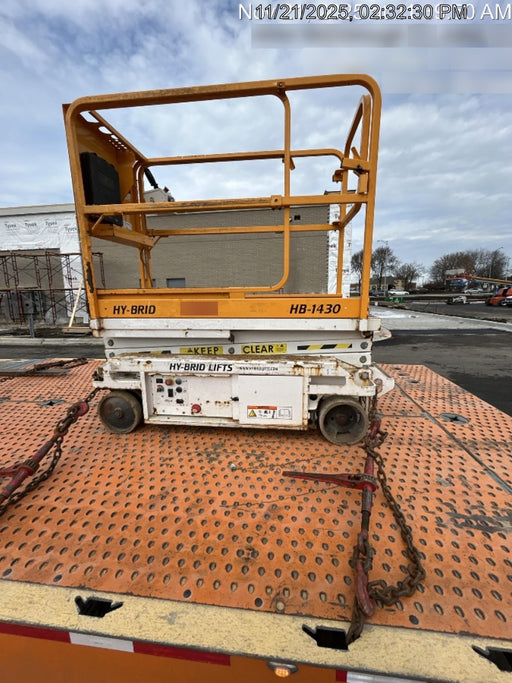 Custom Equipment HB-1430 Hy-Brid Scissor Lift
Platform capacity up to 670 lbs
Working height up to 20 ft
Weighs under 1,700 lbs
Non-marking wheels