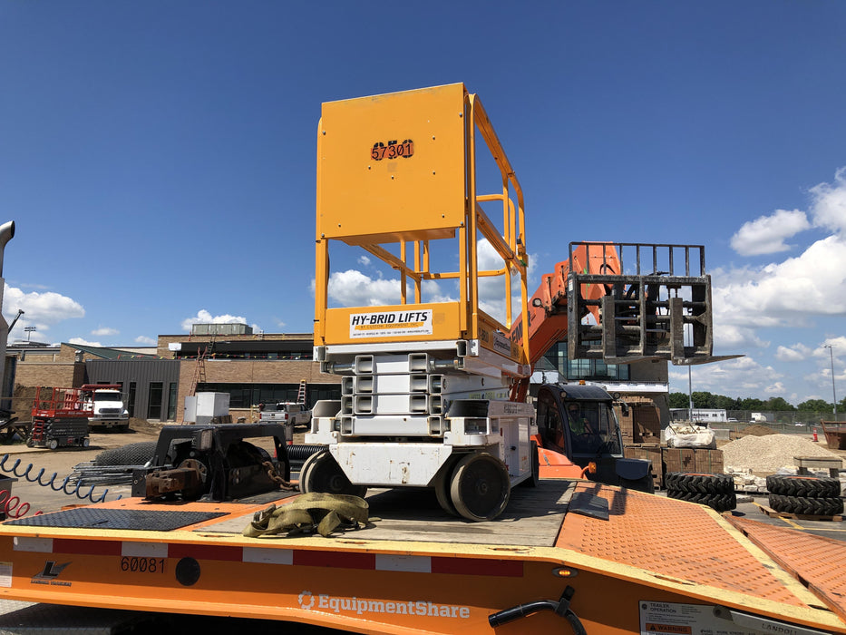 Custom Equipment HB-1430 Hy-Brid Scissor Lift
Platform capacity up to 670 lbs
Working height up to 20 ft
Weighs under 1,700 lbs
Non-marking wheels