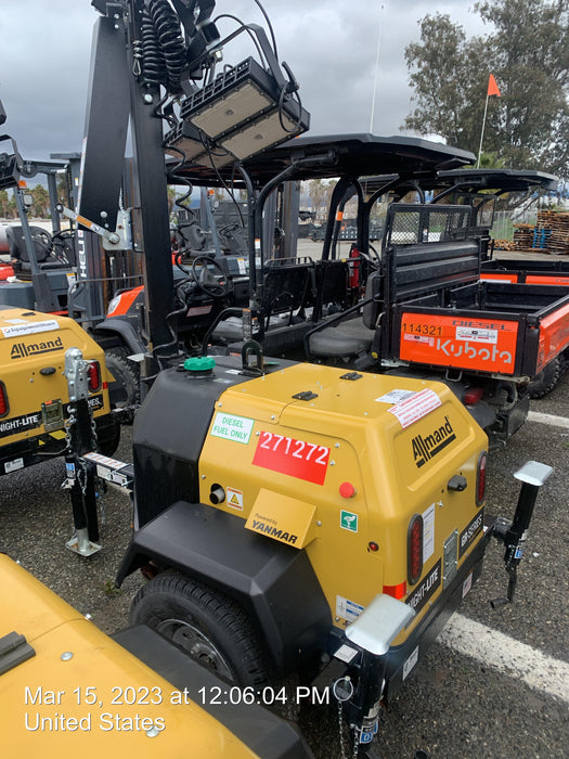 2022 Allmand NLV3GR (4) LED Light Fixture 350W, 23' Vertical Mast, 3kW Prime, Towable, ES Decals, T3