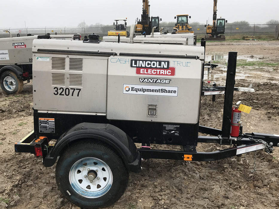 2019 Lincoln Electric Vantage 322 Welder Ready-Pak 3, Two wheel trailer, Fender and Light kit, Cable Rack