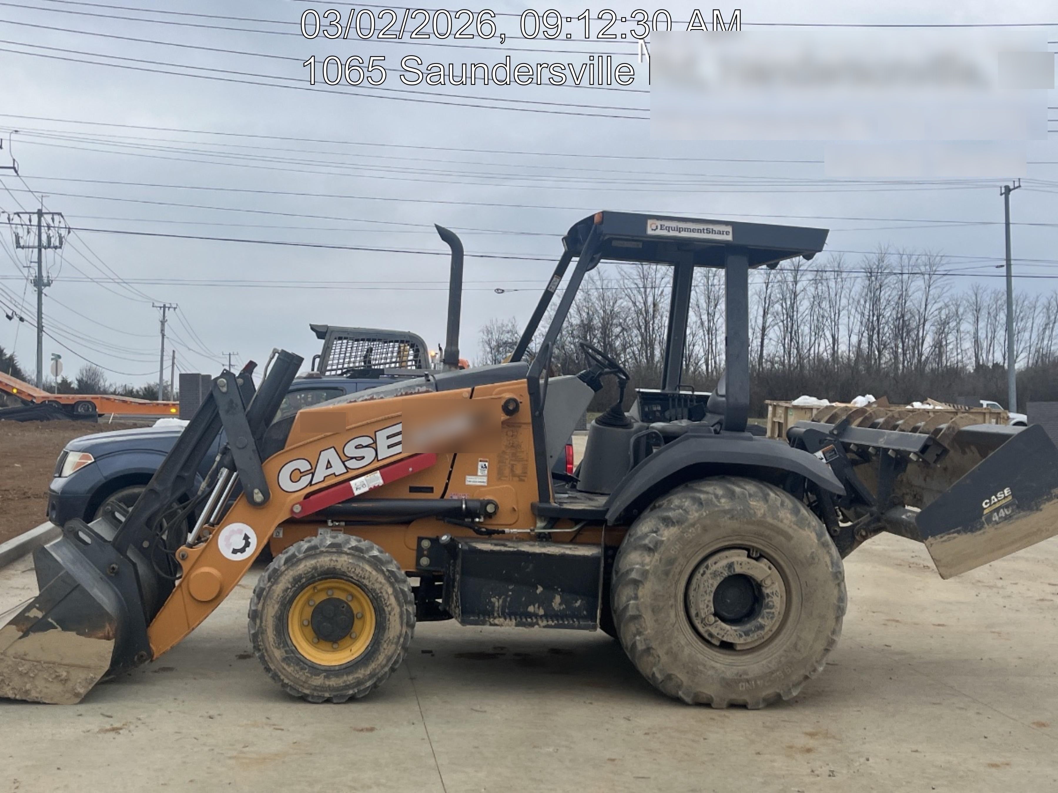 2019 Case 570N EP Canopy, 4WD, GP Front Bucket, Dual Tilt Cylinder, 84" Box Blade w/ Scarifier, Wheel Weights, Beacon