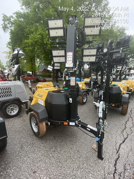 2022 Allmand NLV3GR (4) LED Light Fixture 350W, 23' Vertical Mast, 3kW Prime, Towable, Deep Sea L401, Leveling Jacks, Yanmar T4F 5.8hp