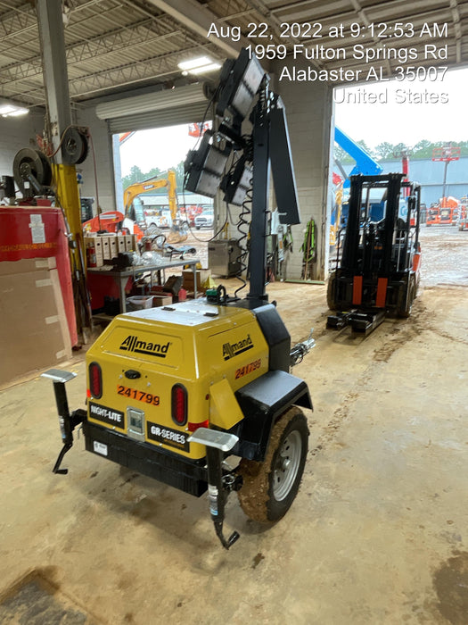 2022 Allmand NLV3GR (4) LED Light Fixture 350W, 23' Vertical Mast, 3kW Prime, Towable, Deep Sea L401, Leveling Jacks, Yanmar T4F 5.8hp