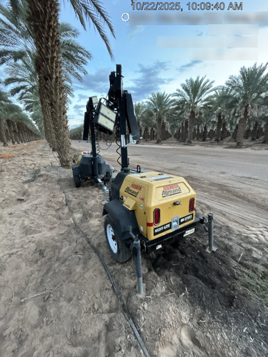 2021 Allmand NLV3GR (4) LED Light Fixture 350W, 23' Vertical Mast, 3kW Prime, Towable, Deep Sea L401, Leveling Jacks, Yanmar T4F 5.8hp