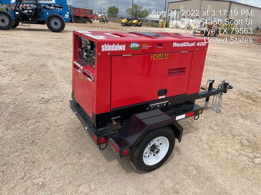 2022 Shindaiwa DGW400MDL Kubota D902 Engine, 23 HP, Dual Op Welder, Wire, Arc, Droop Stick, Tig, and CC Stick Functionality, Simulphase, 3 Phase and 1 Phase Gen Output, Single Axle NB Trlr, Slr Trckl Chrg 12V 12W, Fire Ext