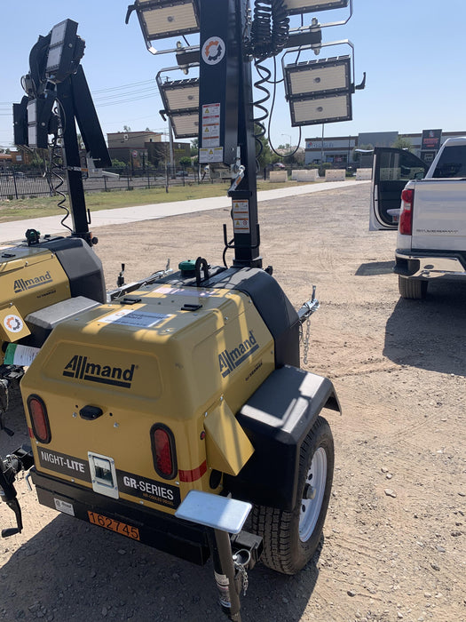 2021 Allmand NLV3GR (4) LED Light Fixture 350W, 23' Vertical Mast, 3kW Prime, Towable, Deep Sea L401, Leveling Jacks, Yanmar T4F 5.8hp