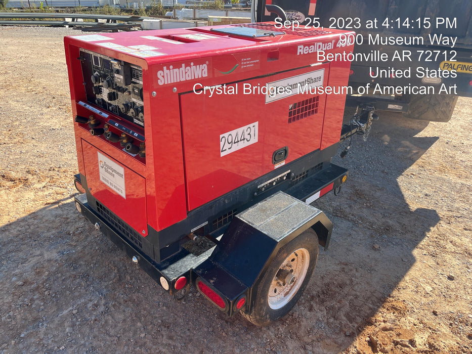 2023 Shindaiwa DGW400MDL Kubota D902 Engine, 23 HP, Dual Op Welder, Wire, Arc, Droop Stick, Tig, and CC Stick Functionality, Simulphase, 3 Phase and 1 Phase Gen Output, Single Axle NB Trlr, Slr Trckl Chrg 12V 12W, Fire Ext