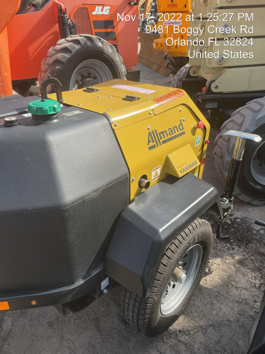 2022 Allmand NLV3GR (4) LED Light Fixture 350W, 23' Vertical Mast, 3kW Prime, Towable