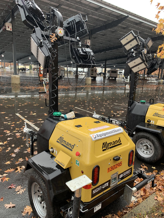 2021 Allmand NLV3GR (4) LED Light Fixture 350W, 23' Vertical Mast, 3kW Prime, Towable, Deep Sea L401, Leveling Jacks, Yanmar T4F 5.8hp