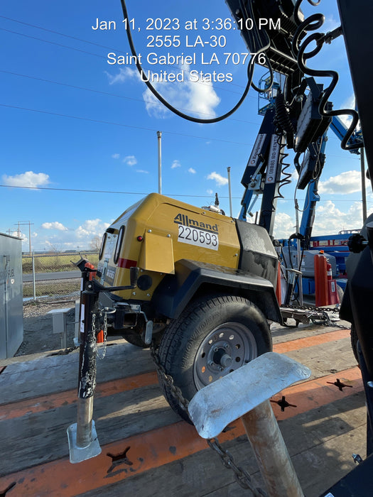 2022 Allmand NLV3GR (4) LED Light Fixture 350W, 23' Vertical Mast, 3kW Prime, Towable, Deep Sea L401, Leveling Jacks, Yanmar T4F 5.8hp