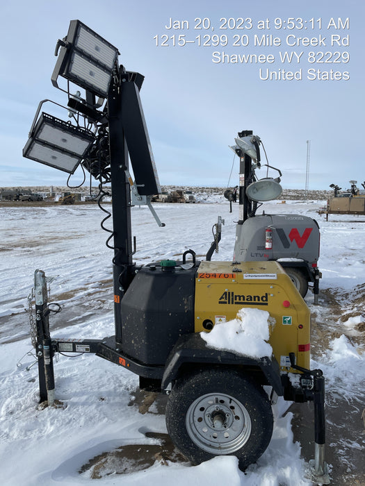 2022 Allmand NLV3GR (4) LED Light Fixture 350W, 23' Vertical Mast, 3kW Prime, Towable, ES Decals, T3