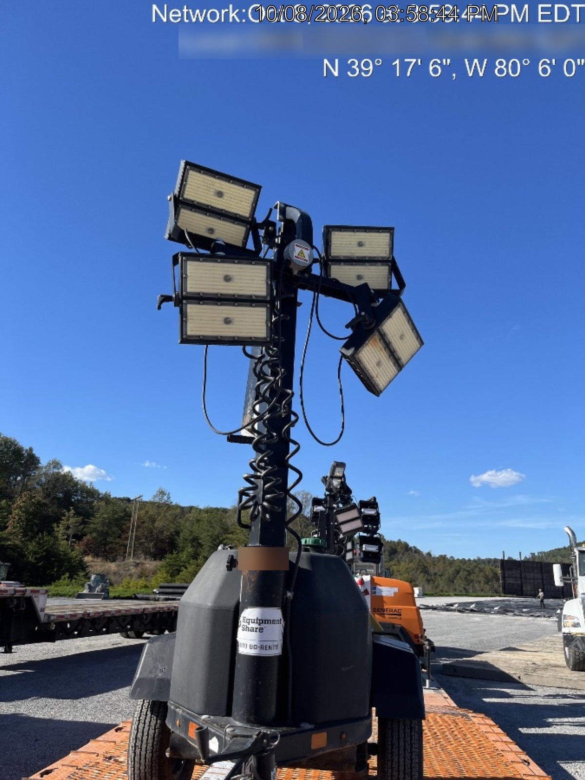 2022 Allmand NLV3GR (4) LED Light Fixture 350W, 23' Vertical Mast, 3kW Prime, Towable, Deep Sea L401, Leveling Jacks, Yanmar T4F 5.8hp