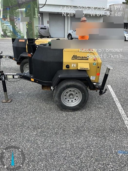 2022 Allmand NLV3GR (4) LED Light Fixture 350W, 23' Vertical Mast, 3kW Prime, Towable