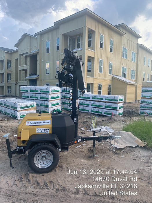 2022 Allmand NLV3GR (4) LED Light Fixture 350W, 23' Vertical Mast, 3kW Prime, Towable, Deep Sea L401, Leveling Jacks, Yanmar T4F 5.8hp