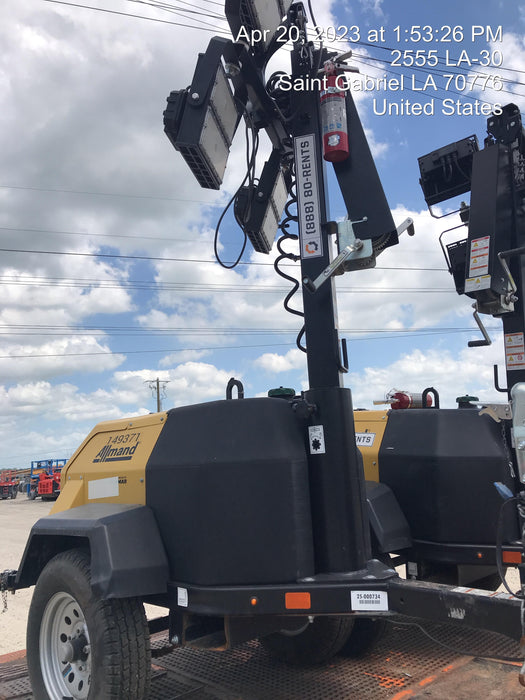 2022 Allmand NLV3GR (4) LED Light Fixture 350W, 23' Vertical Mast, 3kW Prime, Towable, Deep Sea L401, Leveling Jacks, Yanmar T4F 5.8hp