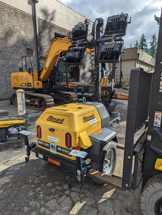 2022 Allmand NLV3GR (4) LED Light Fixture 350W, 23' Vertical Mast, 3kW Prime, Towable, Deep Sea L401, Leveling Jacks, Yanmar T4F 5.8hp