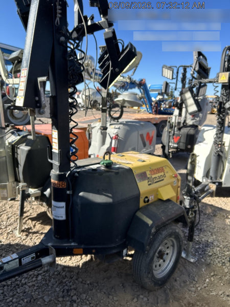 2022 Allmand NLV3GR (4) LED Light Fixture 350W, 23' Vertical Mast, 3kW Prime, Towable, Deep Sea L401, Leveling Jacks, Yanmar T4F 5.8hp