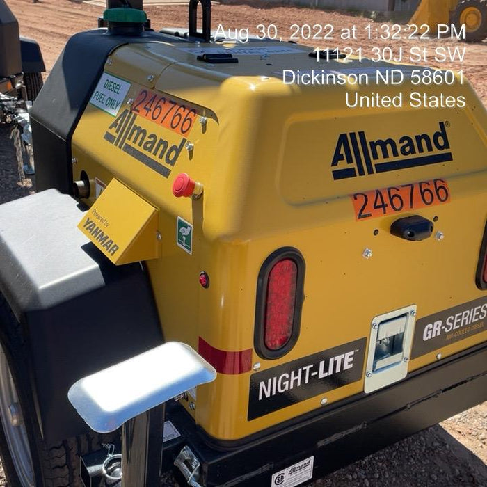 2022 Allmand NLV3GR (4) LED Light Fixture 350W, 23' Vertical Mast, 3kW Prime, Towable, ES Decals, T3