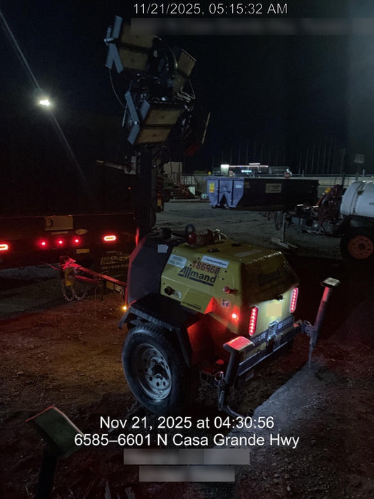 Allmand NLV3GR (4) LED Light Fixture 350W, 23' Vertical Mast, 3kW Prime, Towable, Deep Sea L401, Leveling Jacks, Yanmar T4F 5.8hp