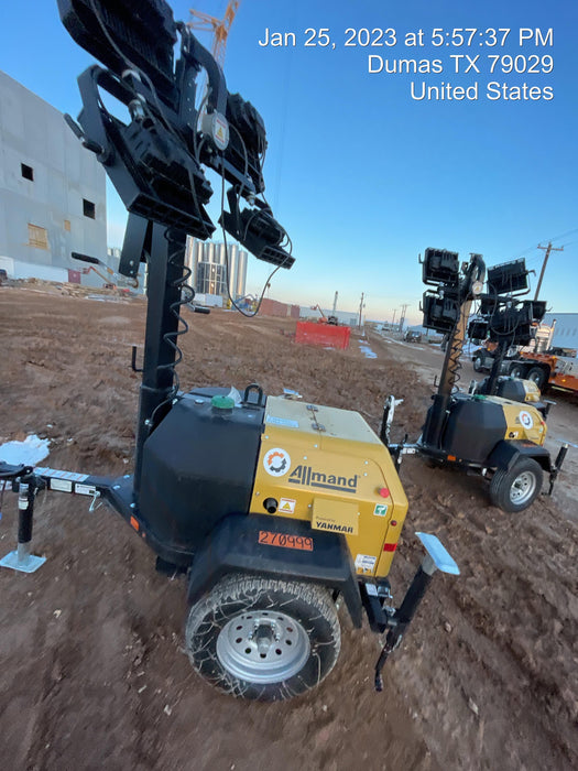 2022 Allmand NLV3GR (4) LED Light Fixture 350W, 23' Vertical Mast, 3kW Prime, Towable, ES Decals, T3