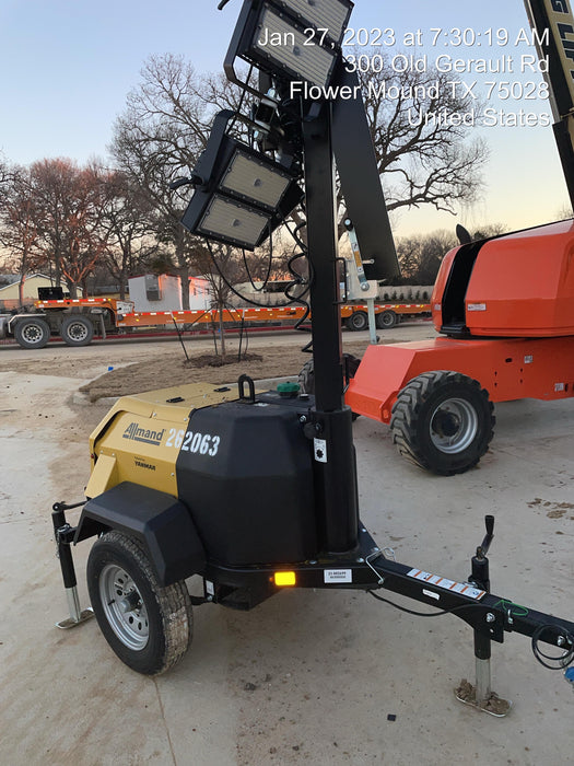 2022 Allmand NLV3GR (4) LED Light Fixture 350W, 23' Vertical Mast, 3kW Prime, Towable, ES Decals, T3