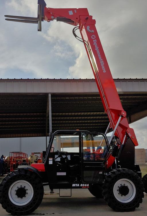 2019 Manitou MTA8044 74hp T4F, Cab/Heat/Air, Cab and Boom LED work lights, Auxiliary Hydraulics, Solid Tires, Amber strobe, Lift Hook 66" Carriage, 60" Forks