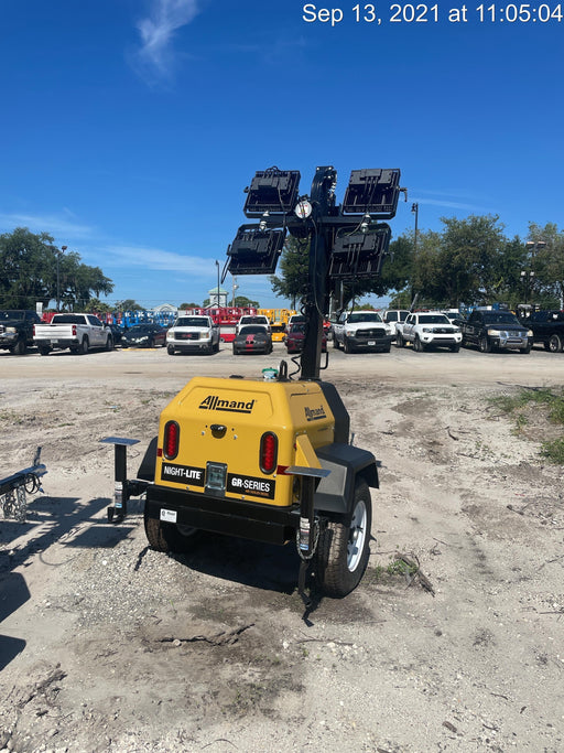 2021 Allmand NLV3GR (4) LED Light Fixture 350W, 23' Vertical Mast, 3kW Prime, Towable, Deep Sea L401, Leveling Jacks, Yanmar T4F 5.8hp