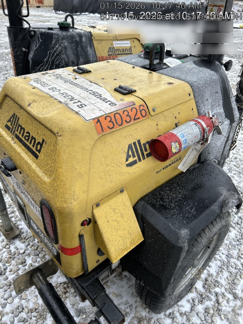 2021 Allmand NLV3GR (4) LED Light Fixture 350W, 23' Vertical Mast, 3kW Prime, Towable, Deep Sea L401, Leveling Jacks, Yanmar T4F 5.8hp