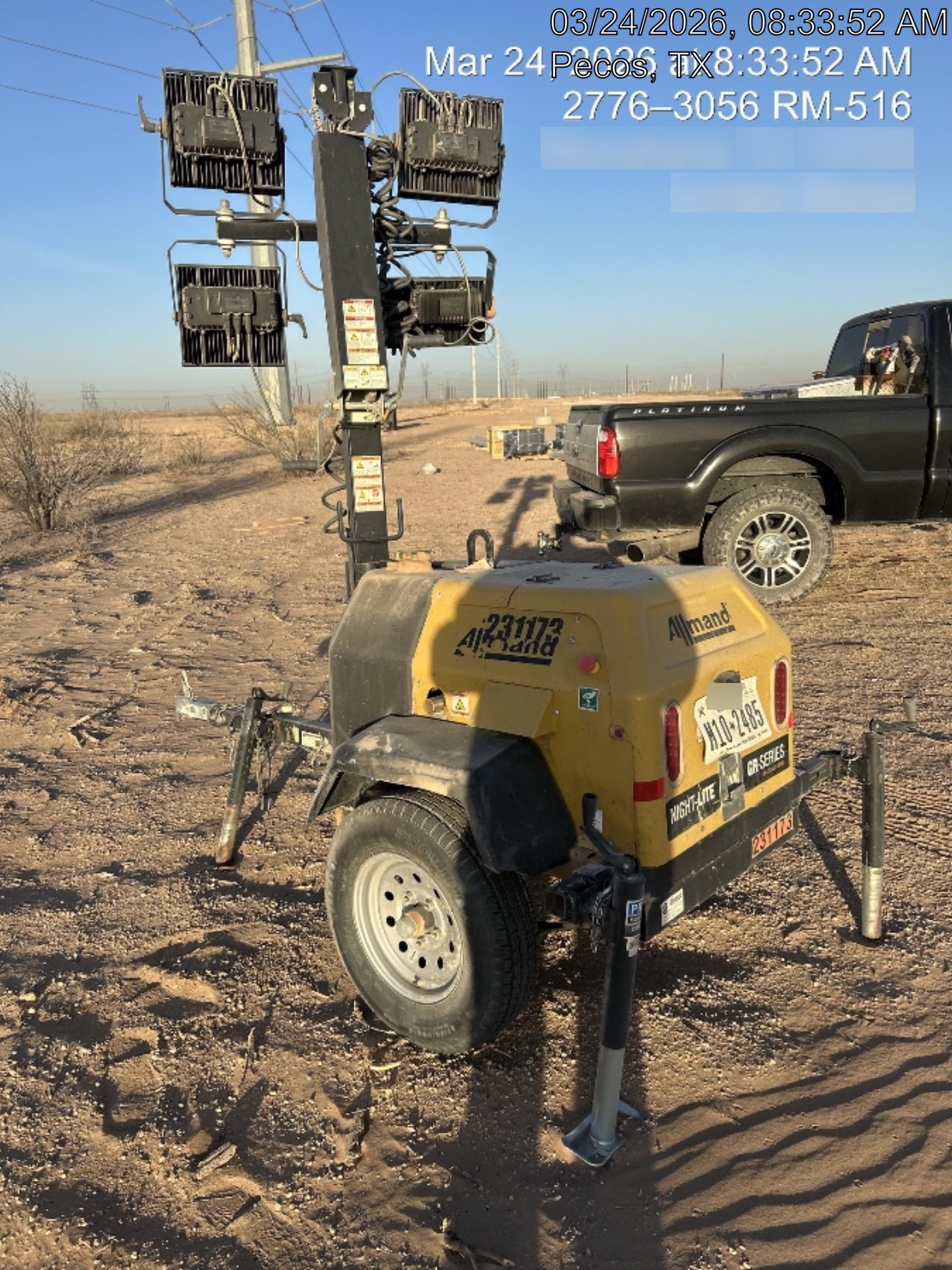2022 Allmand NLV3GR (4) LED Light Fixture 350W, 23' Vertical Mast, 3kW Prime, Towable, Deep Sea L401, Leveling Jacks, Yanmar T4F 5.8hp