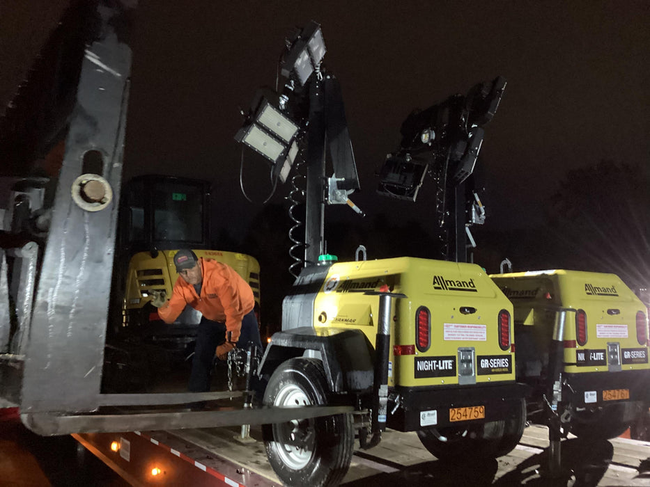 2022 Allmand NLV3GR (4) LED Light Fixture 350W, 23' Vertical Mast, 3kW Prime, Towable, ES Decals, T3