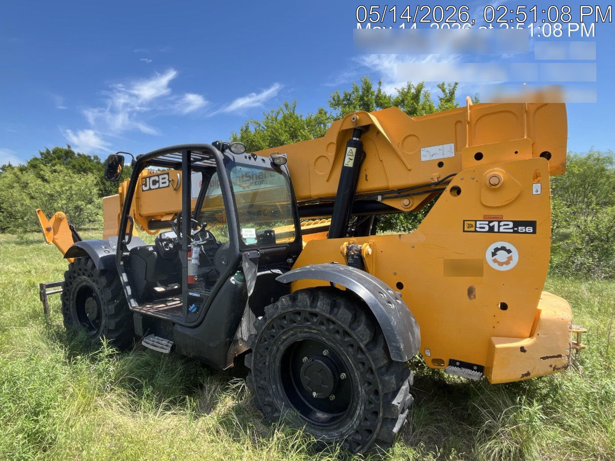 2019 JCB 512-56 109 HP w/Open ROPS, Beacon, Aux Hydraulics, Worklights, Solid Tires 60" Carriage/Forks